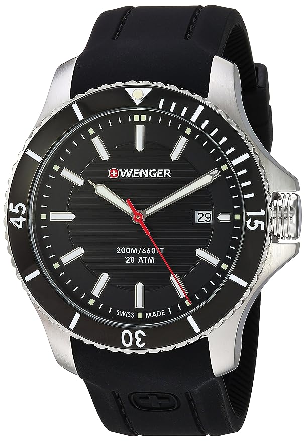 Wenger Men’s 0641.102 Sea Force 3H Analog Display Swiss Quartz Black Watch
