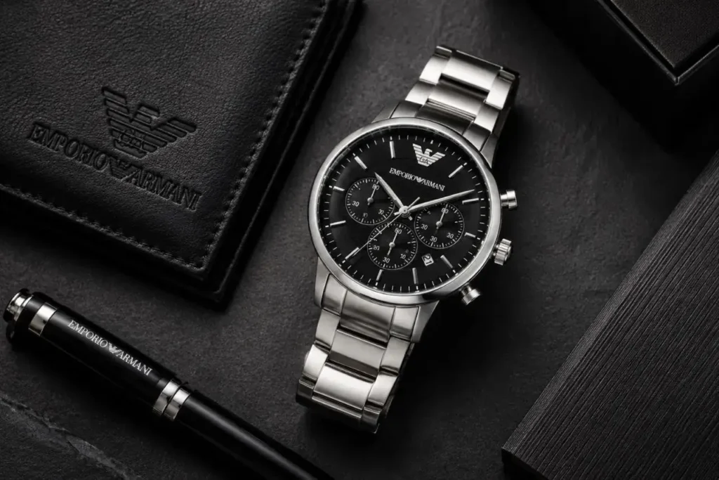 Luxury men's accessories flat lay