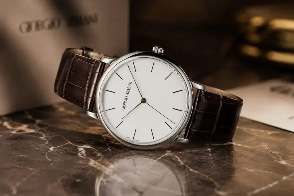 Luxury watch on polished marble surface