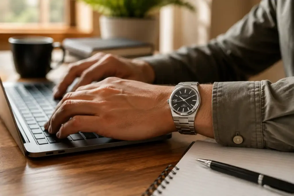5 Focused Workdesk with Silver Watch