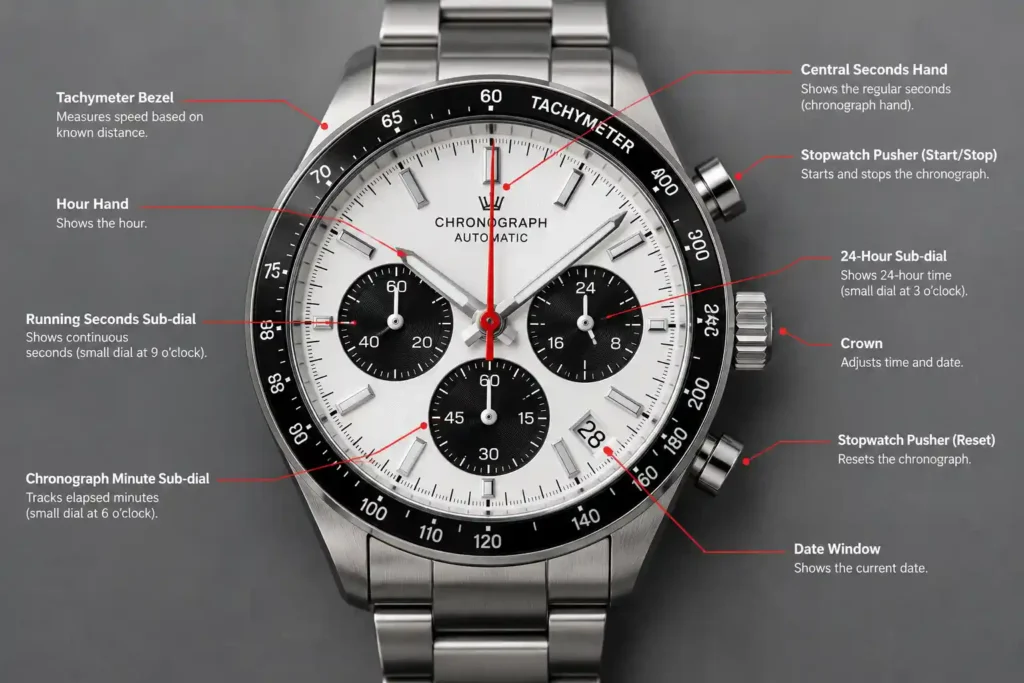 3 Labeled Stainless Steel Chronograph Watch