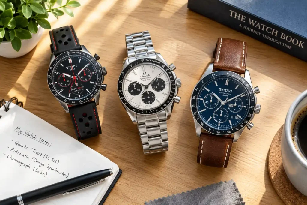 9 Chronograph Trio on a Watchmaker’s Desk